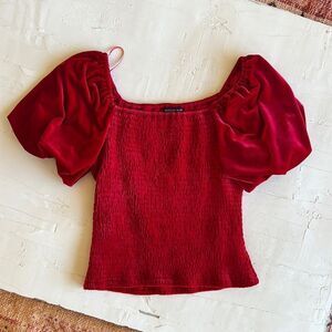 Cropped Velvet Puff Sleeve Blouse Womens Size XS Nordstrom Short Sleeves